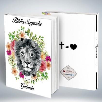 Bíblia Personalizada Capa Blanca Leão Floral